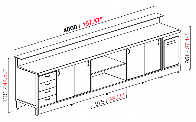 BBL4000AB neutral bar counter with counter top setting