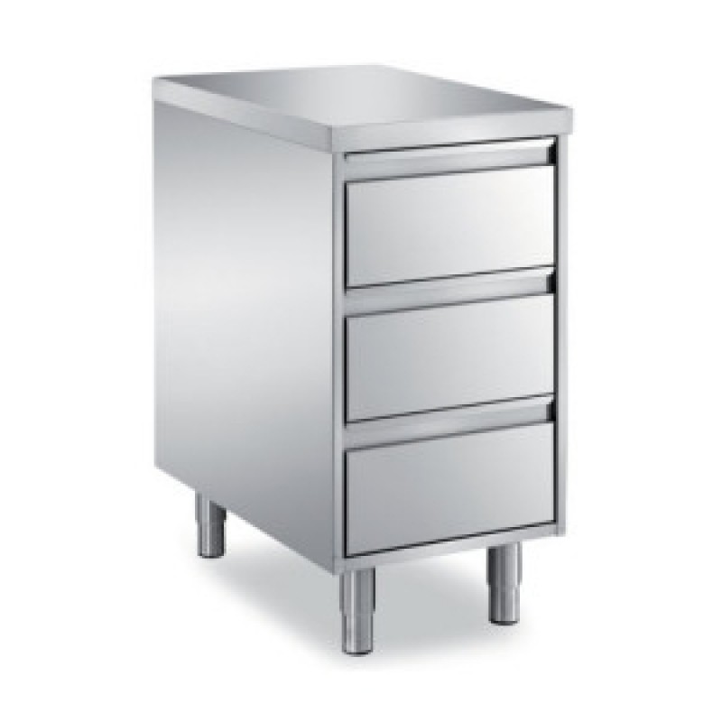 Stainless steel tables with drawers