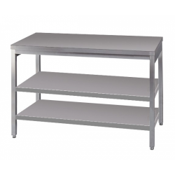 Stainless steel work table with two lower shelves