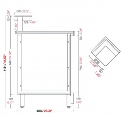 Squared bar corner IA2 / 90 ° AB Preparation for counter top