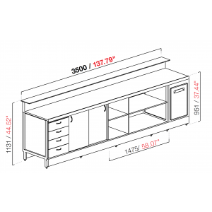 Neutral bar counter BBL3500AB with counter top setting