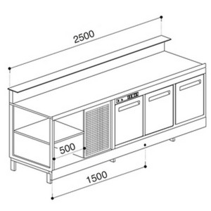 Static refrigerated bar counter BBL2500AB3P with counter top setting