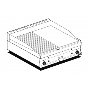 Fry top with gas AFP / FTLRT-68GS 1/2 smooth plate 1/2 plate with grooved chrome